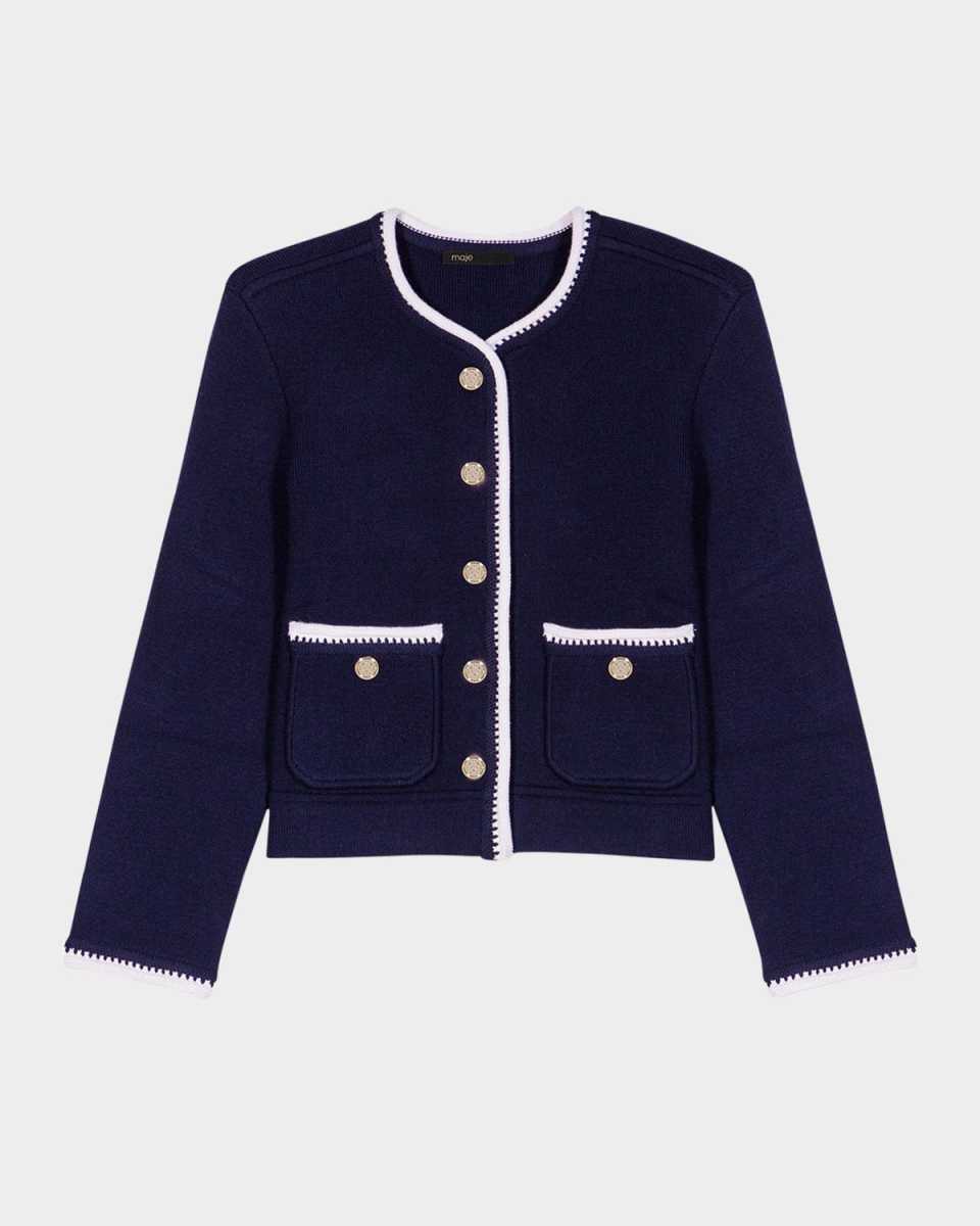 Mopeline Cropped Contrast-Trim Cardigan